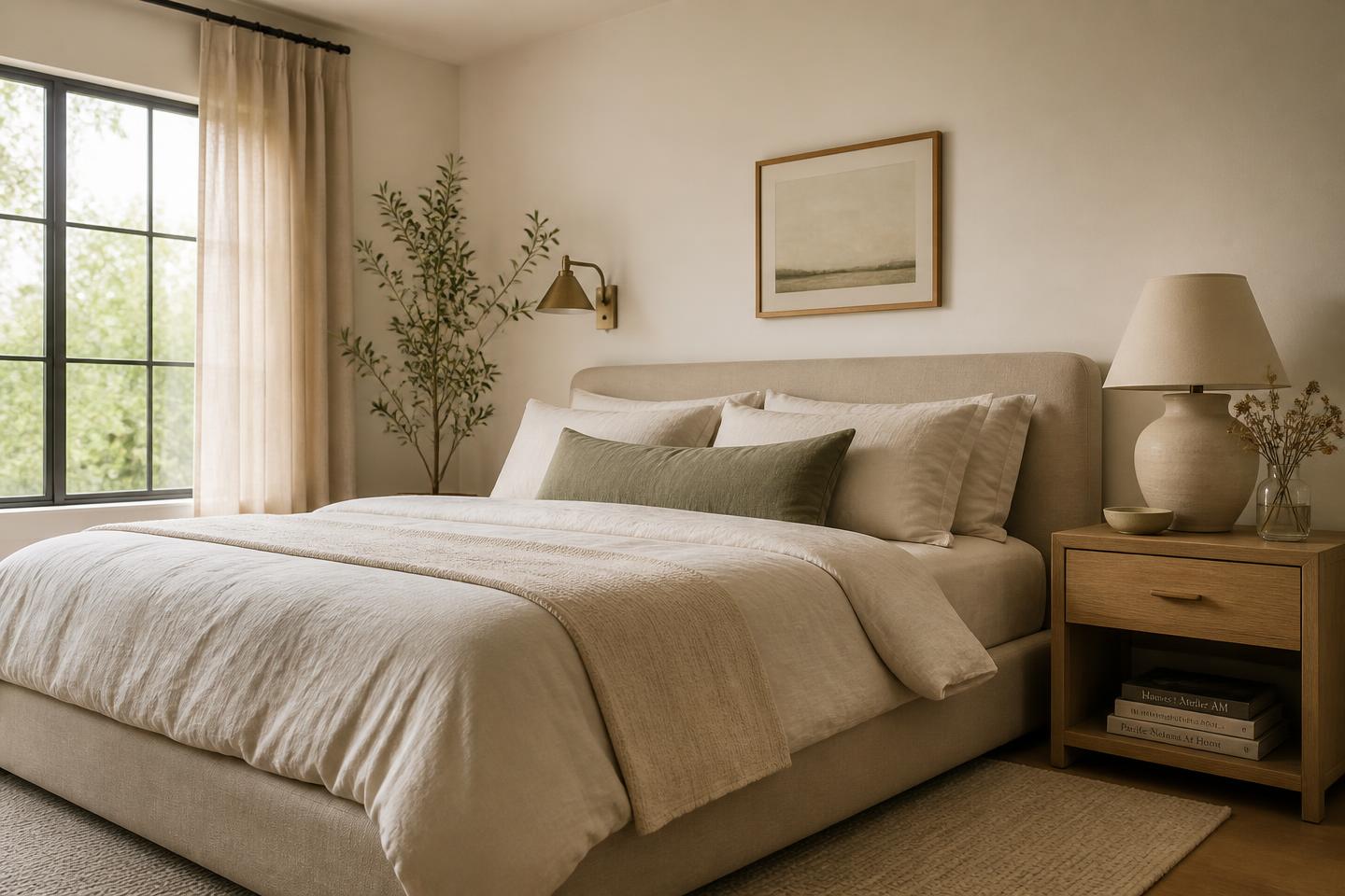 NIOLLO minimalist bedroom interior with upholstered bed frame